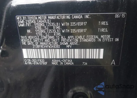 2015 Toyota Rav4 Le from USA, damaged, VIN 2T3BFREV4FW349392
